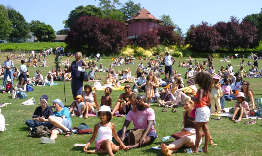 People sitting in Horniman Museum Gardens