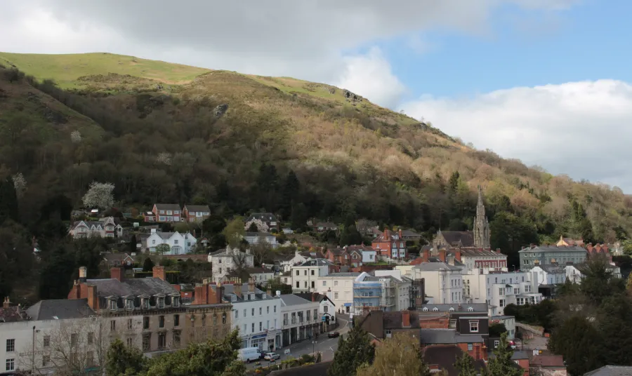 The town of Malvern with the Malvern Hills in the background