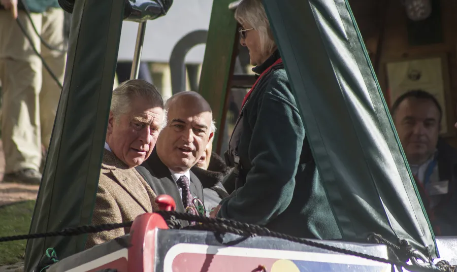 HRH The Prince of Wales looks on in Wallbridge Lower Lock 