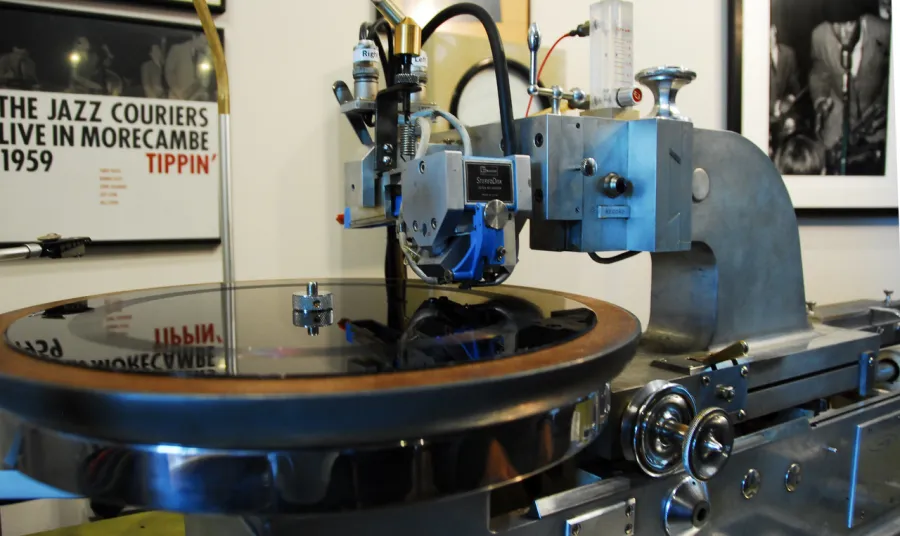 A vinyl record being cut
