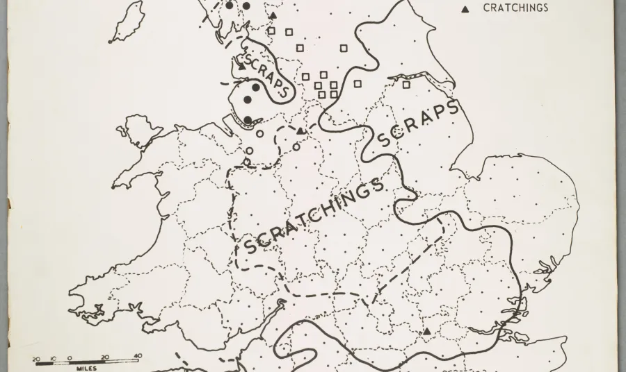 A map showing the geographical spread of dialect words