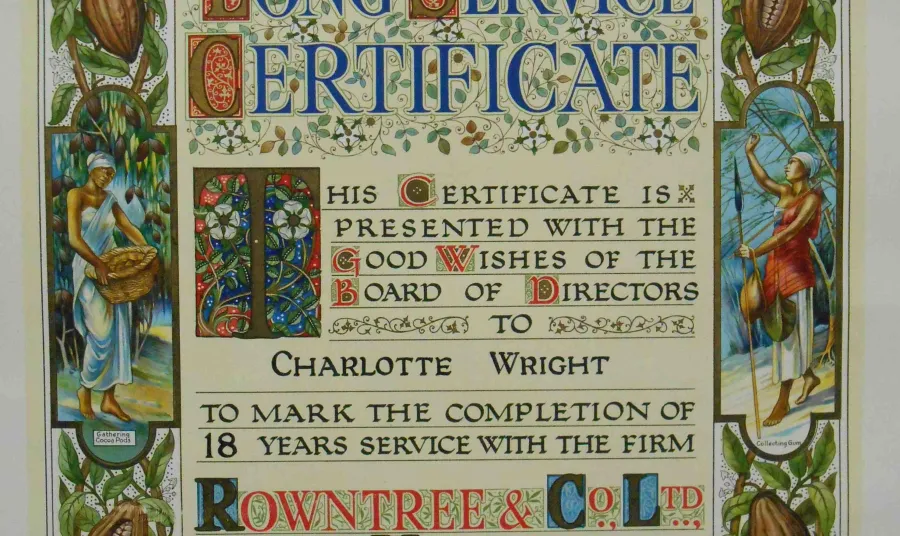 Rowntree long service certificate