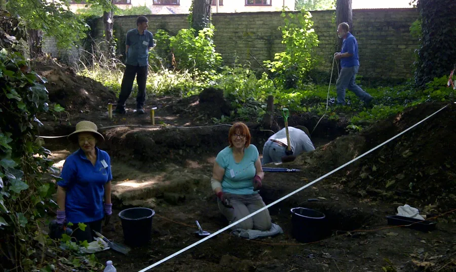 Archaeology volunteers at work in Monk Fryston Hall woods