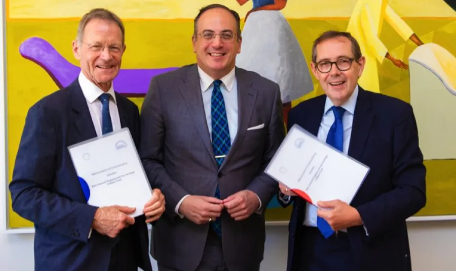 Sir Nicholas Serota, Michael Ellis MP and Sir Peter Luff at the signing of a Memorandum of Understanding