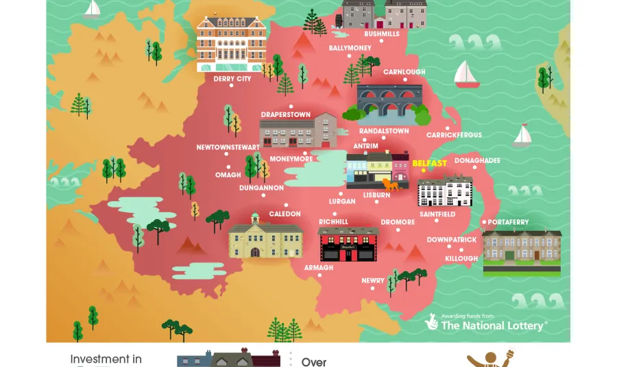 Map showing HLF investment in Northern Ireland's historic towns and cities