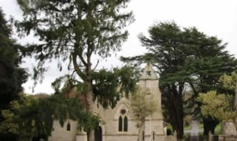 The mirrored chapels and cedar trees at Northwood Cemetery