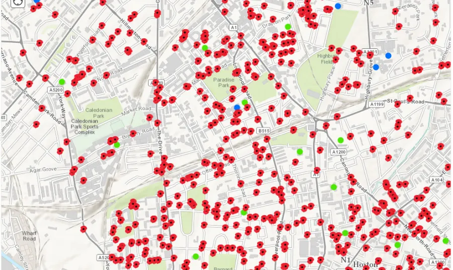 Interactive map showing where Islington's FWW casualties lived