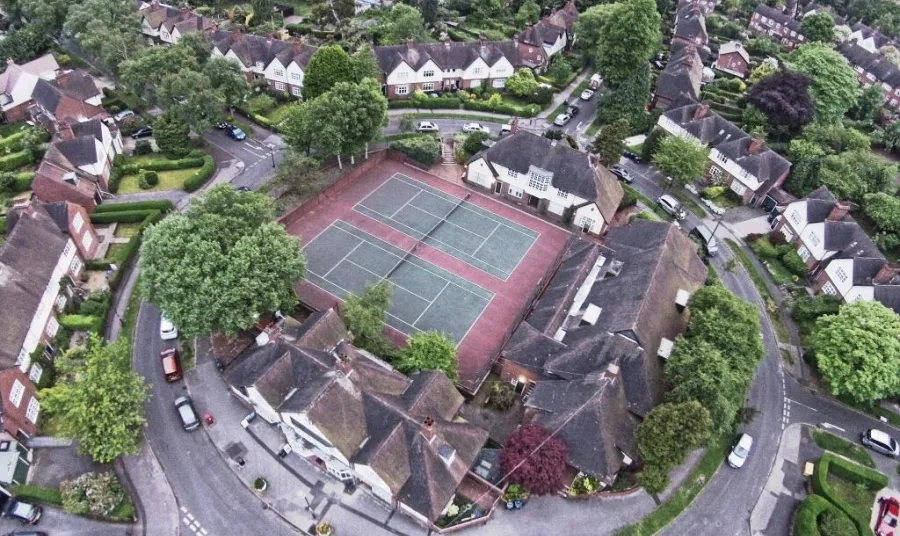 Aerial shot of Moor Pool community hall 