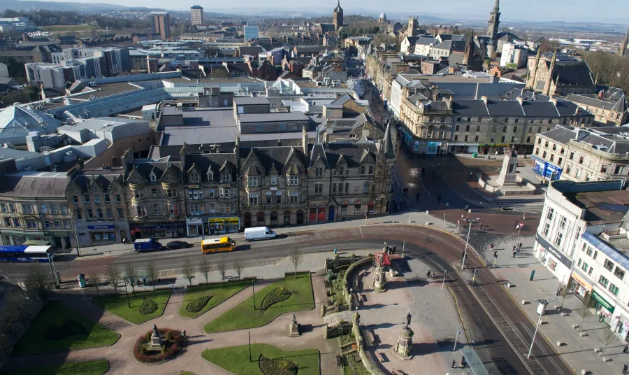 Aerial view of Paisley town centre