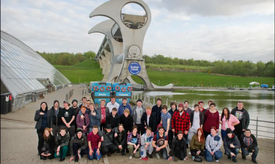 Participants on the first ever canal college celebrate at The Falkirk Wheel