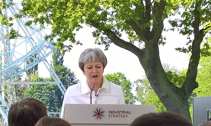 Prime Minister, Theresa May, delivers a speech at Jodrell Bank