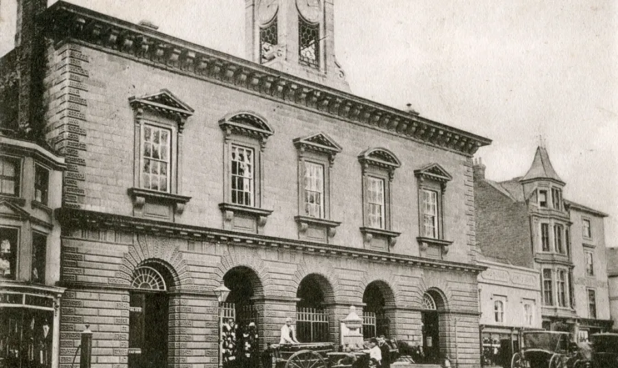 An historic postcard of Truro City Hall on Boscawen Street