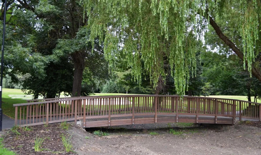 A restored wooden bridge in Walker Park