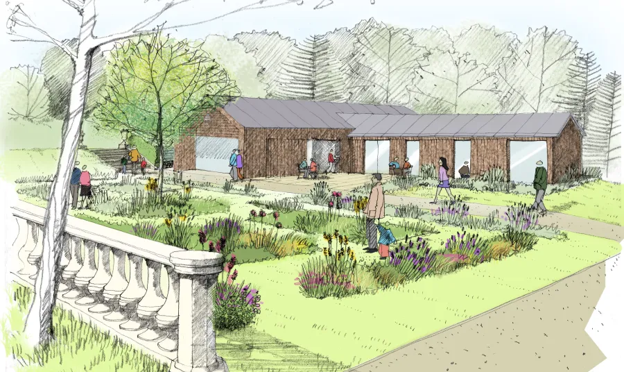 Artists impression of Pavilion and formal gardens at Northumberland Park