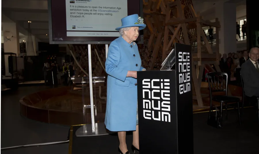 HM Queen Elizabeth II opens Information Age at the Science Museum with a tweet