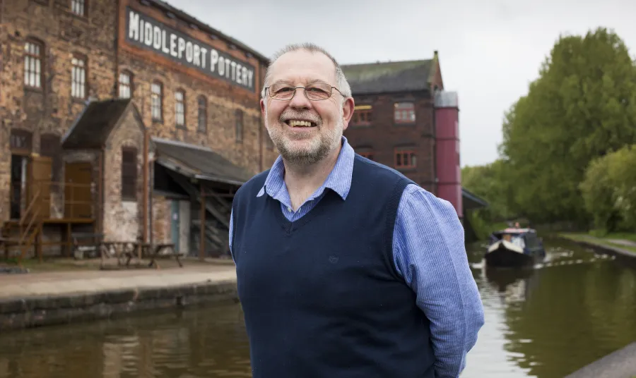 Chris Morris outside of Middleport Pottery, Stoke-on-Trent