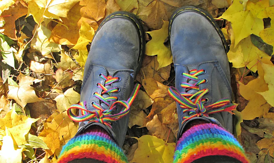 Boots with rainbow laces and socks