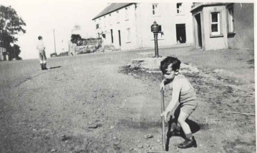 Two small boys in the street in Carrickmore in the 1940s