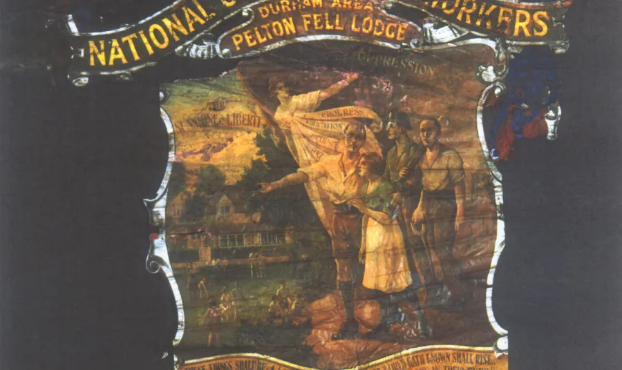 Pelton Fell's current miners' banner is on display at Beamish Museum