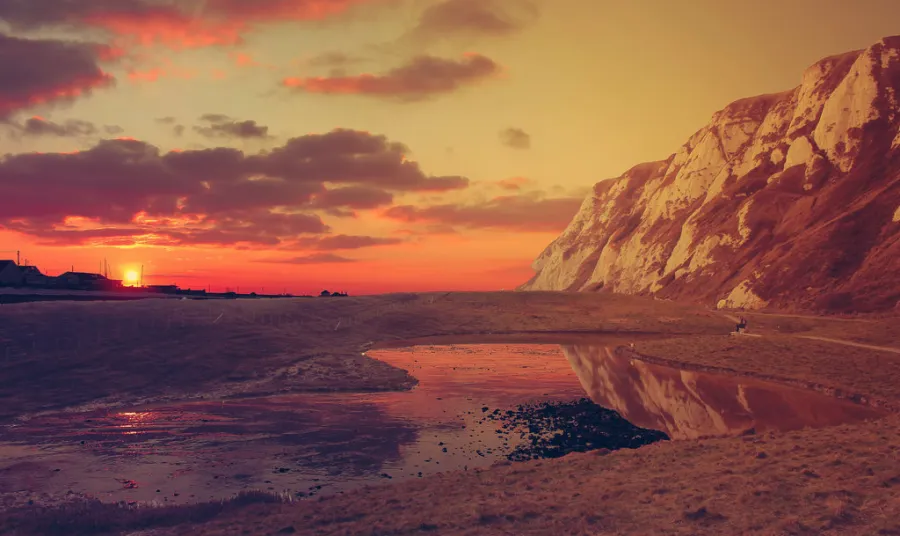 Sunset at the white cliffs of Dover