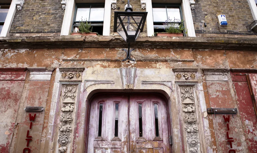 The front door of Wilton's Music Hall