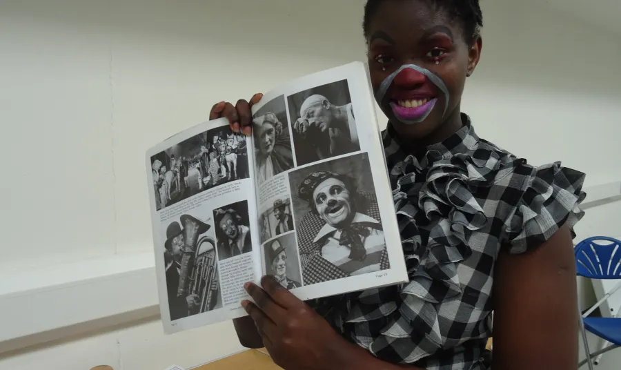 Project participant researching circus performers and characters