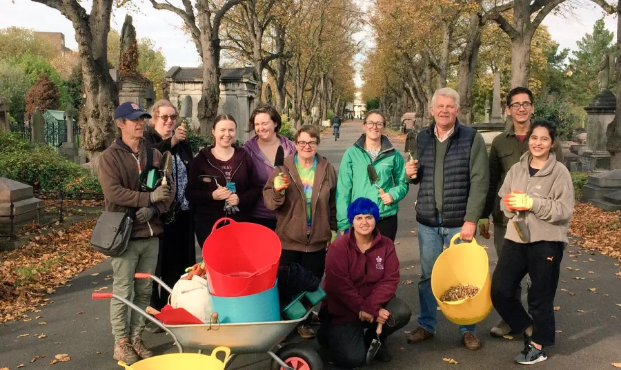A group of gardening volunteers at Brompton Cemetery