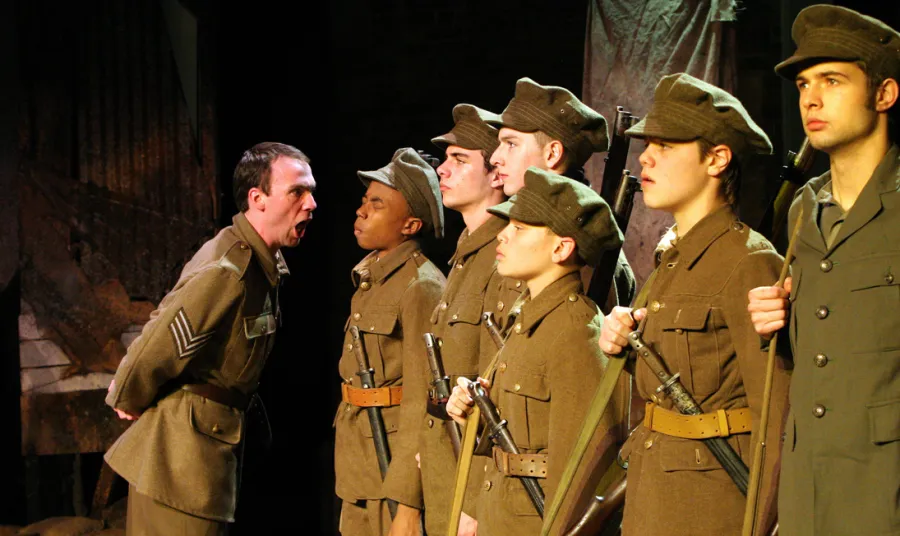 Re-enactment of a senior officer shouting at First World War soldiers
