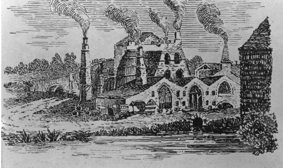 An engraving showing a view of the Butterley works in 1800