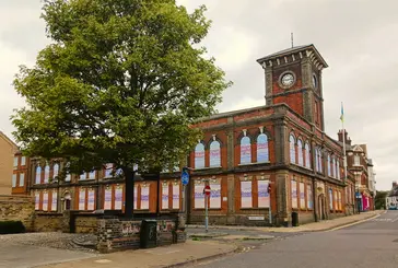 A corner view of Lowestoft Town Hall from outside