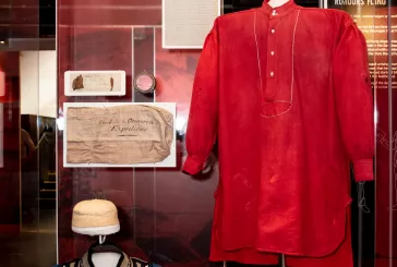 Red shirt in display cabinet