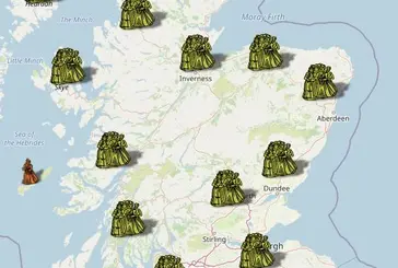 Map of Scotland showing where people were accused of witchcraft