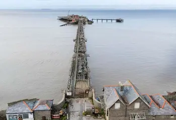 The whole of Birnbeck Pier in a state of disrepair.