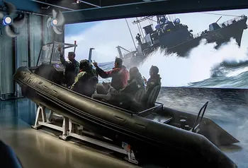 A visualisation of the future Royal Marines Experience shows a group of visitors enjoying a ride that recreates the experience of being aboard a high-speed inflatable rig.
