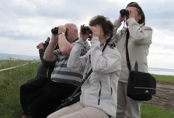 Participants of the Following Fred project using binoculars