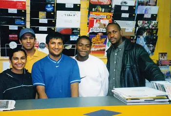 An archive photo of people in the 2funky Records store