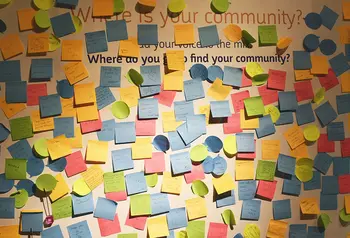 Museum of Oxford's Queering Spires exhibiton. Display post it notes with comments and memories from visitors.