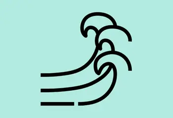 a black icon depicting ocean waves
