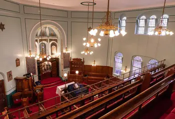 The interior of Leicester Hebrew Congregation Synagogue viewed from balcony level