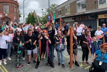 A group of people with handmade props and decorations