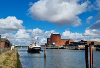 A large boat at Grimsby docks