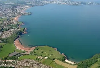 Birds eye view of Torbay coastline and landscape