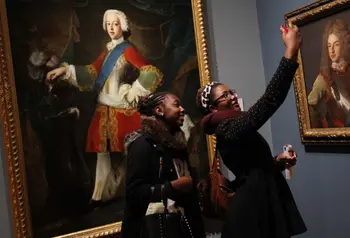 Two girls enjoying the NPG's 18th-century galleries 