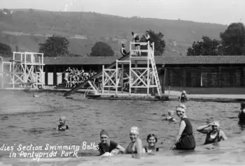 Women swimming in the lido at Ynysangharad Park, Pontypridd