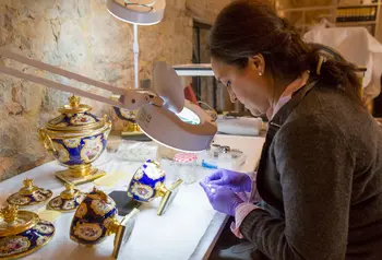 Conservationist at work in Knole's conservation studio 