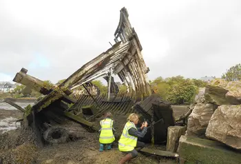 CITiZAN archaeologists recording 19th century Hooe Lake vessels, Plymouth