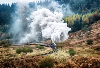 Steam train on the tracks of the North Yorkshire Moors Railway
