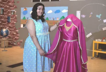 Sanna pictured with her recreation of her grandmother's wedding dress