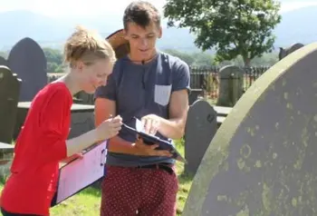Young people graveyard recording for the Archaeolegwyr Anturus Eryri project
