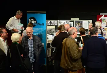 Guests enjoying the displays at the screening of 'The Family Way' , a film based on Bill Naughton's play 'All in Good Time'. 